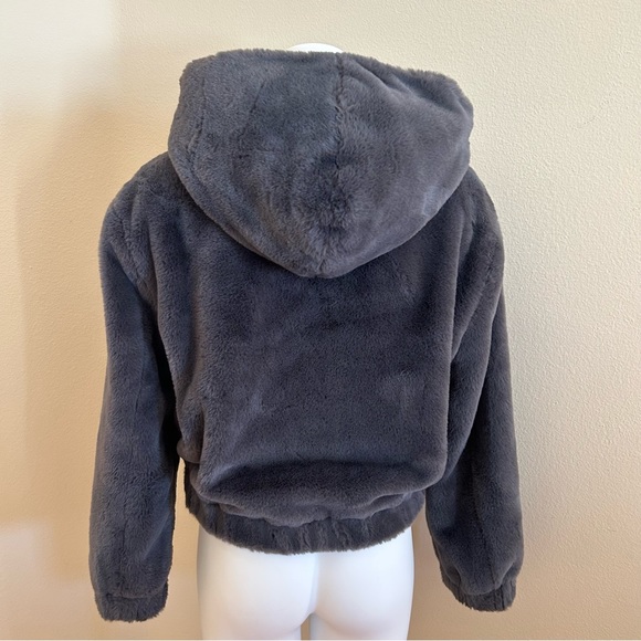 Avec Les Filles Faux Fur Jacket Graphite Gray Small Cropped Hoodie Teddy - Picture 3 of 6
